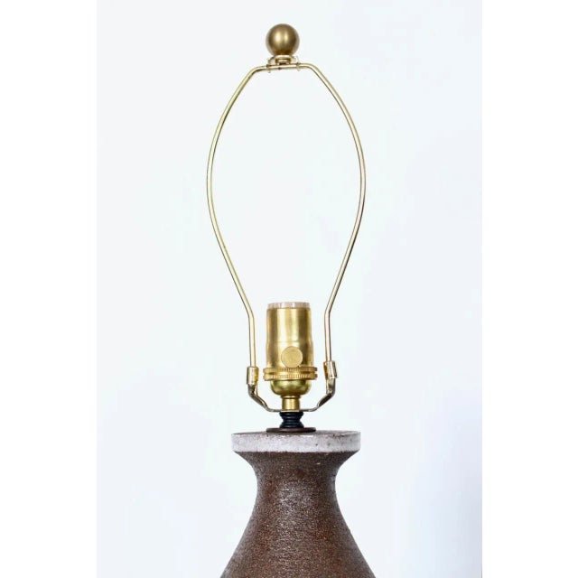 Bitossi 1950s Aldo Londi Cocoa & Pale Blue Ceramic Table Lamp For Sale - Image 4 of 12