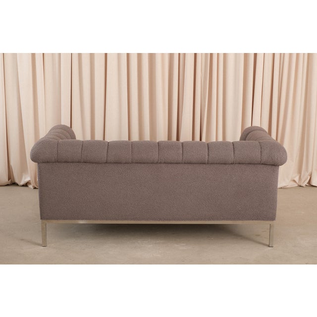 Chrome Vintage Rare Dunbar Tuxedo Sofa, Original Label, Attributed Edward Wormley For Sale - Image 8 of 13