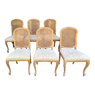 Faux Bois Vintage Dining Chairs Carved Wood - Set of 6 For Sale