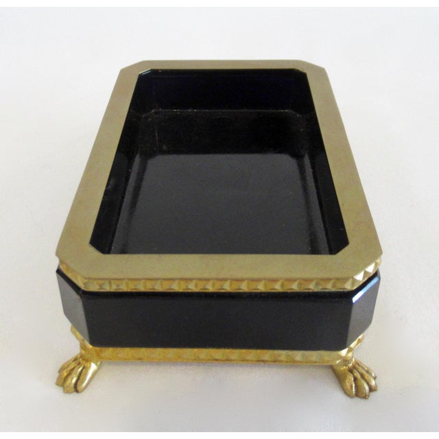 C.1930's Cenedese Italian Hand-Blown Black Murano Ormolu/Keepsake Lidded Box & Accent/Ring Dish With Bronze Gilded Mounts For Sale - Image 13 of 18
