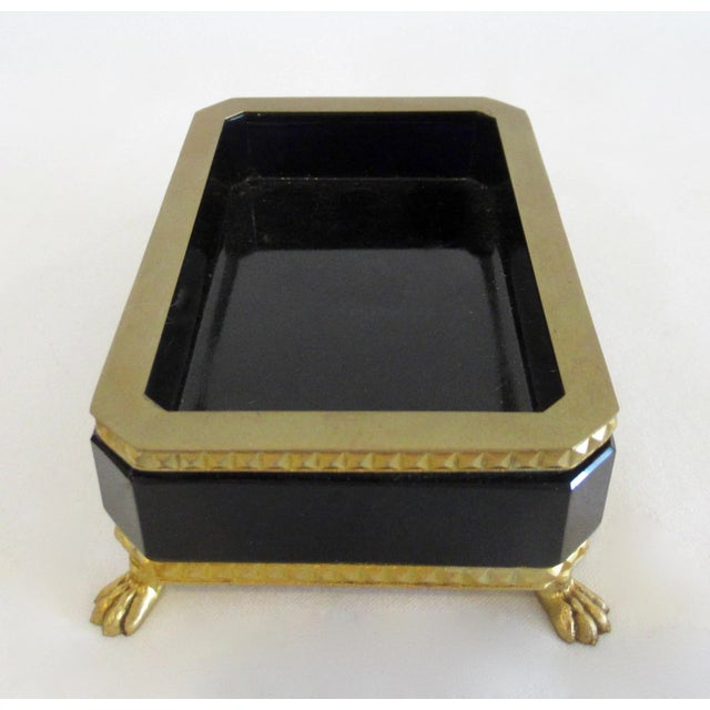 C.1930's Cenedese Murano Italian Hand-Blown Black Keepsake Lidded Box & Accent Dish With Bronze Gilded Mounts For Sale - Image 13 of 18