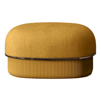 Modern Gentle Small Pouf in Mustard Fabric and Bronze Metal by Javier Gomez For Sale