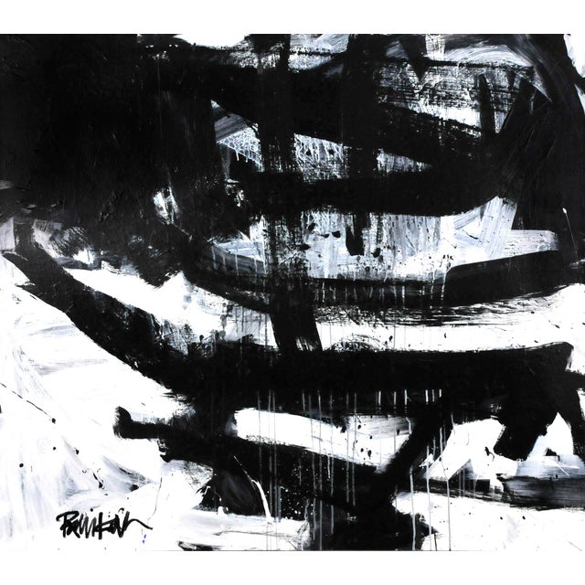 "Gray Runs With Black Whites" Contemporary Abstract Acrylic Painting by Robbie Kemper For Sale
