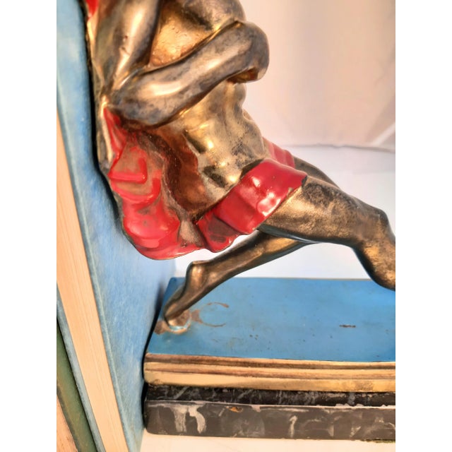 Vintage Art Deco Painted Muscle Male Men Figurine Bookends Sports For Sale - Image 9 of 10