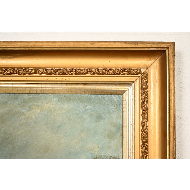 Allan Rutherford Wilber Original Artist Signed "River Walk" Oil Painting on Canvas in Carved Giltwood Frame For Sale - Image 9 of 14