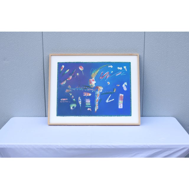 Fabulous 1980's Val Rossman original one-of-a-kind framed Neighbors abstract expressionism artwork, pastel painting on...