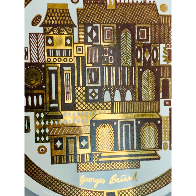 Wood Vintage Mid-Century Modern Georges Briard Raised Gold on Porcelain Trivet For Sale - Image 7 of 11