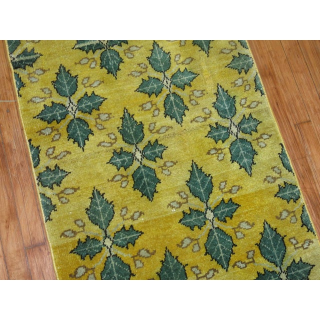Yellow Green 20th Century Wool Handmade Turkish Konya Runner - 2'6" x 16'4" For Sale In New York - Image 6 of 6