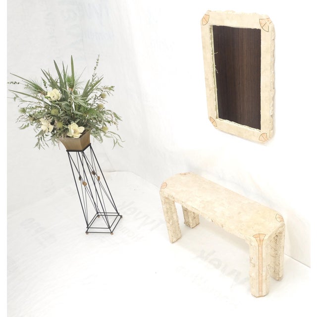 Mid-Century Modern Tesselated Stone Marble Brass Inlaid Console Sofa Entry Hall Table w/ Mirror For Sale - Image 3 of 15