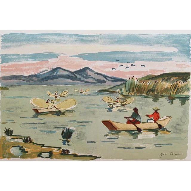 Modern Yves Brayer, Mexican Fishermen in Lake Patzcuaro, Lithograph, 1963, Framed For Sale - Image 3 of 18