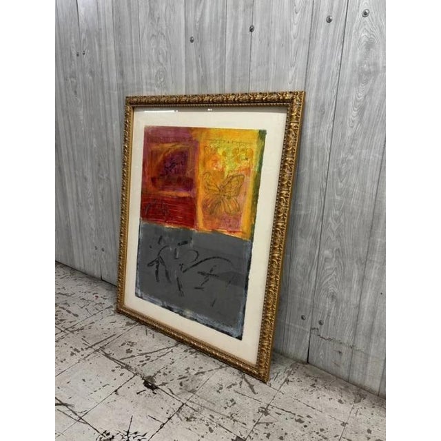 Original signed mixed media abstract painting by Ann Shaw. This expressive composition features rich fields of crimson,...