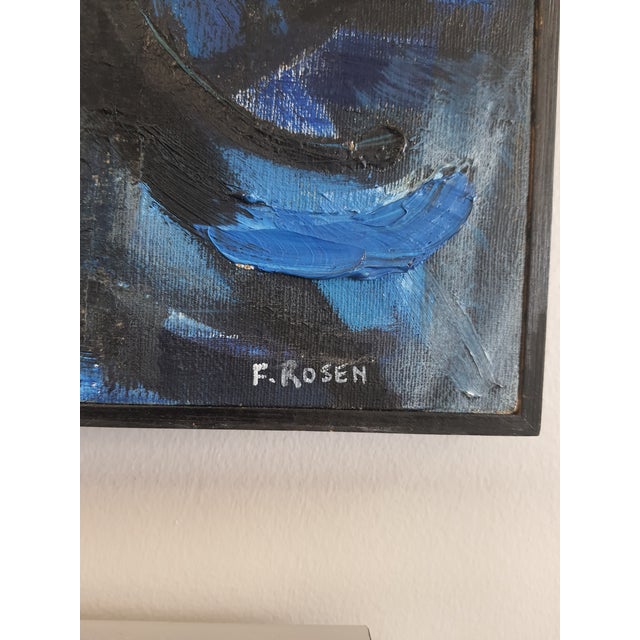 MCM original abstract oil on canvas by Michigan artist Florence Rosen. Signed. Circa 1960.