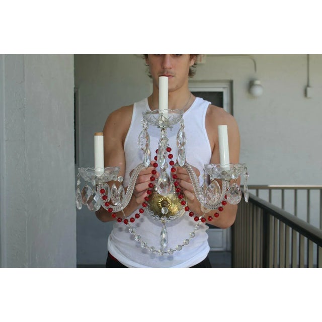 1950's French Regency Crystal Swirl Form Wall Sconces Ruby Glass Style Baccarat a - Pair For Sale - Image 9 of 9