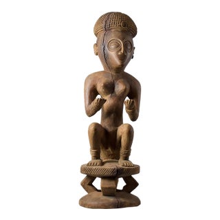 Early 20th Century Chokwe Seated Female Ancestor Figure Angola 34 Inch For Sale