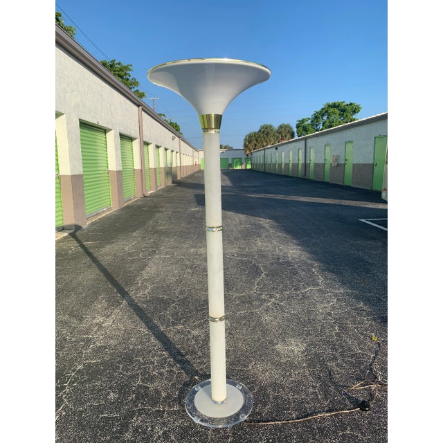 Metal Frosted Lucite Torchiere Floor Lamp For Sale - Image 7 of 7