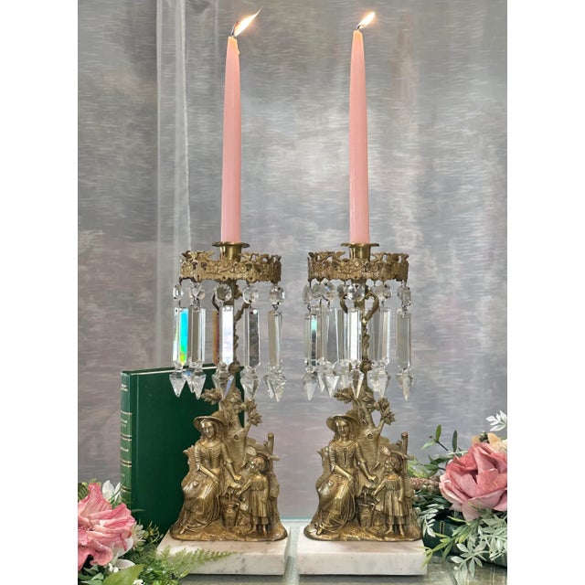 Early 20th Century Victorian Girandole Candlesticks With Crystals - a Pair For Sale - Image 10 of 13
