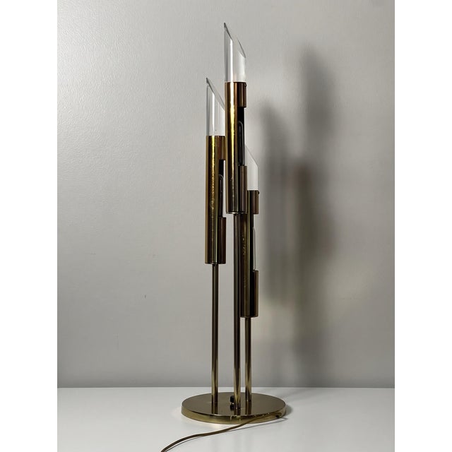 1970s Modern 3-Light Brass and Lucite Lamp by Laurel Lamp Company For Sale In Philadelphia - Image 6 of 18