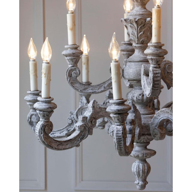 20th Century French Carved and Painted Wood Twelve-Light Chandelier For Sale - Image 12 of 18