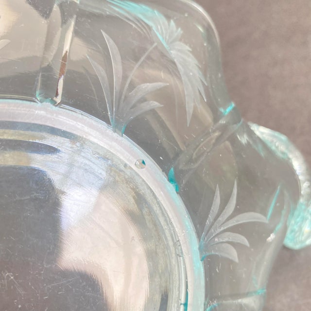 Vintage Fenton Dolphin Glass Aquamarine Blue Handled Dish Etched Bowl Koi Fish Sea Creature For Sale - Image 12 of 13
