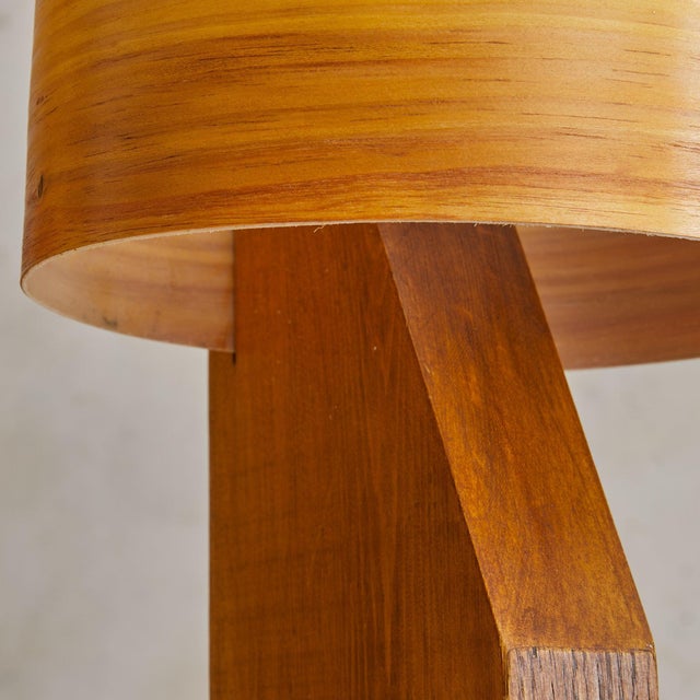 French Wooden Table Lamp with Veneer Shade, 1960s For Sale - Image 11 of 11