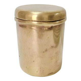 Vintage Solid Brass Lidded Canister – Made in Pakistan Minimalist Decorative Container For Sale
