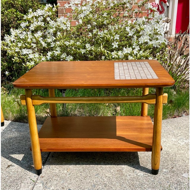 Lane "Monte Carlo" Walnut & Tile Inlay End/Side Tables 1960s Pair Mid-Century Modern For Sale - Image 9 of 12