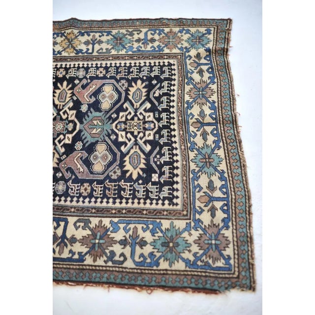 Caucasian Bijov Design Wool Runner with Navy, Aubergine, Teals 4.1 x 9.9 For Sale In Milwaukee - Image 6 of 13