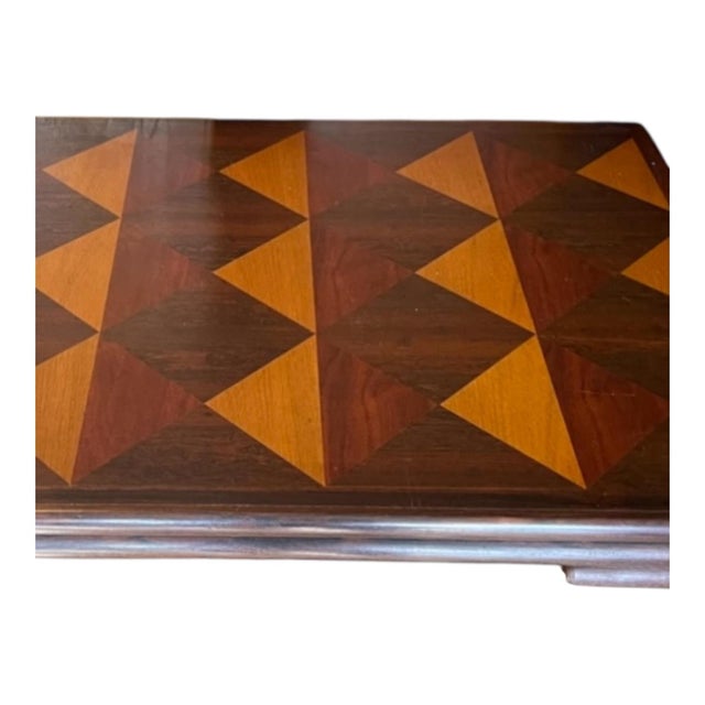 Monumental Artisan Post-Modern Mahogany Marquetry Inlaid Console Dining Table For Sale - Image 4 of 6