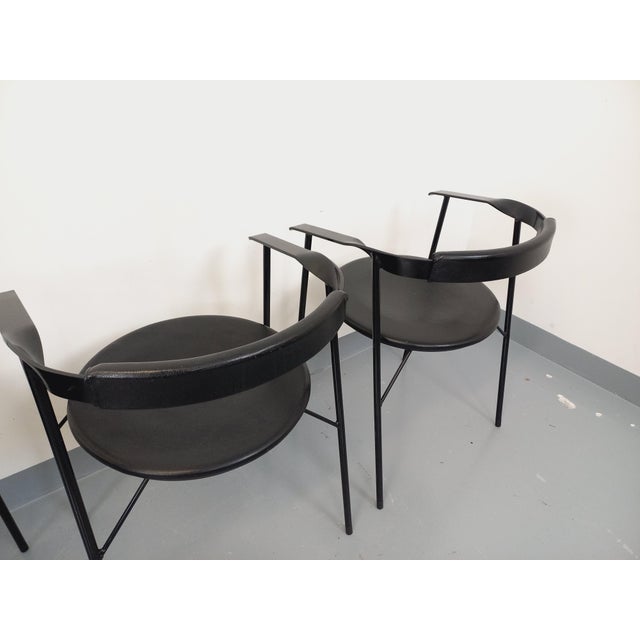 Vintage Italian Armchairs in Black Metal and Black Imitation Leather, 1980s, Set of 4 For Sale - Image 10 of 18