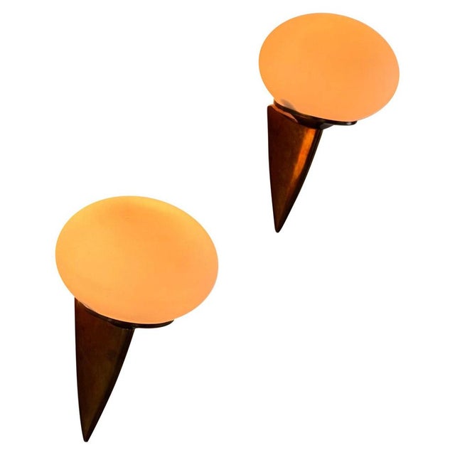 Italian Lancia Wall Sconces in Brass and Opaline Glass attributed to Stilux Milano, 1960s, Set of 2 For Sale - Image 14 of 14