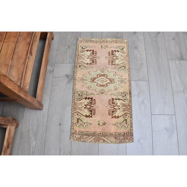 Pastel Pink Oushak Small Door Mat Rug For Sale - Image 6 of 6