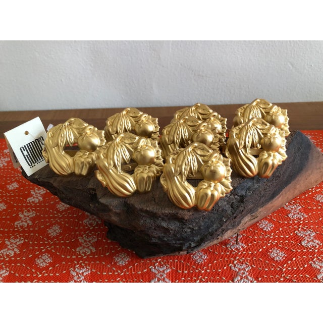 Metal Vintage Gump's Stamped Metal Matte Gold Vegetables Napkin Holders 16 For Sale - Image 7 of 7