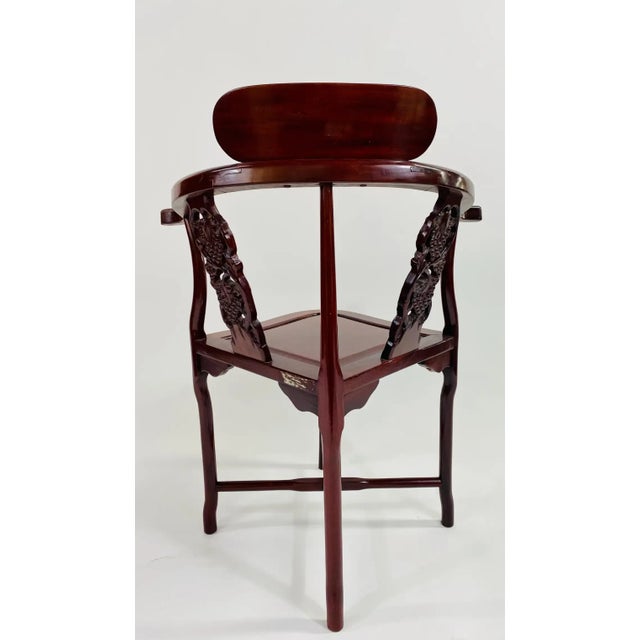 Mid 20th Century Chinese Export Oriental Hand Carved Rosewood Corner Chair For Sale - Image 5 of 9