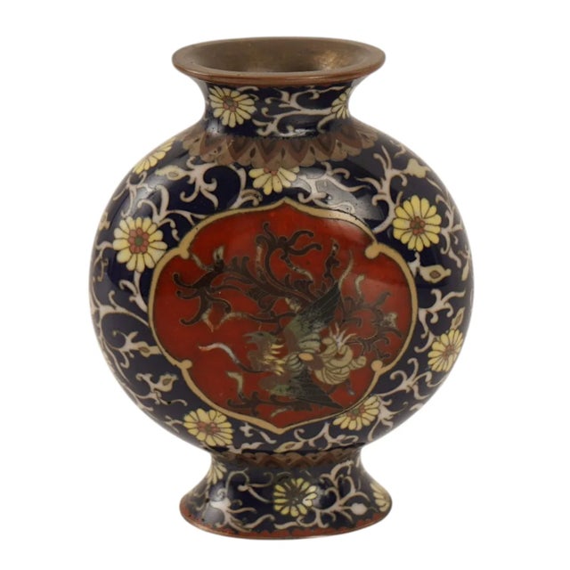 Late 19th Century Japanese Cloisonne Enamel Miniature Dragon Phoenix Moon Flask Vase Meiji For Sale - Image 5 of 6