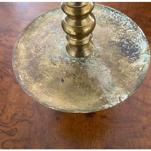 Metal 18th Century Dutch Brass Candlesticks With Mid Mounted Drip Trays - A Pair For Sale - Image 7 of 9