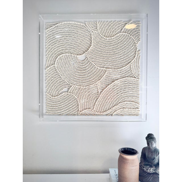Plastic Organic Shapes in Wood Beads Linear Line Art Rheta Maeve Wall Art in Custom Acrylic Box Frame by Made Goods For Sale - Image 7 of 12