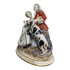 Antique German Dresden Potschappel Thieme Courting Couple Porcelain Figurine
