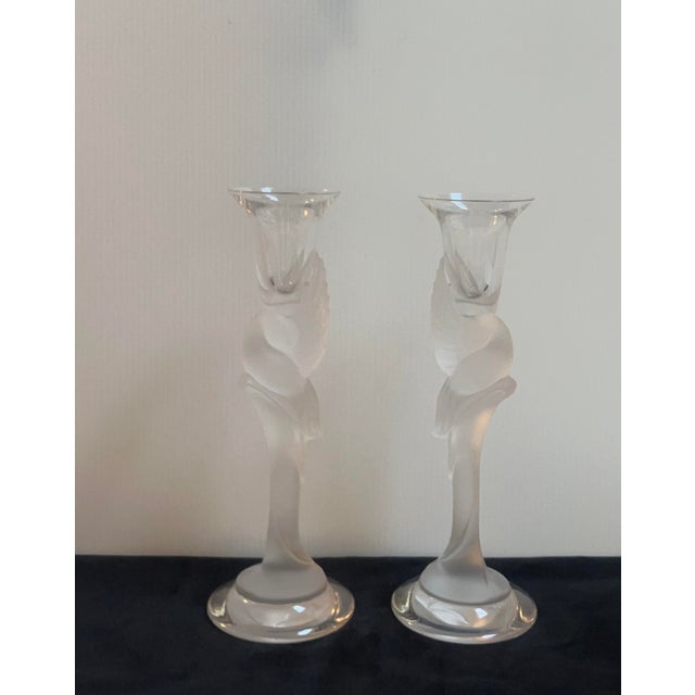 A stunning pair of frosted crystal snow kissing dove candlesticks 9"H x 3.125"D, by Igor Carl Faberge for The House of...