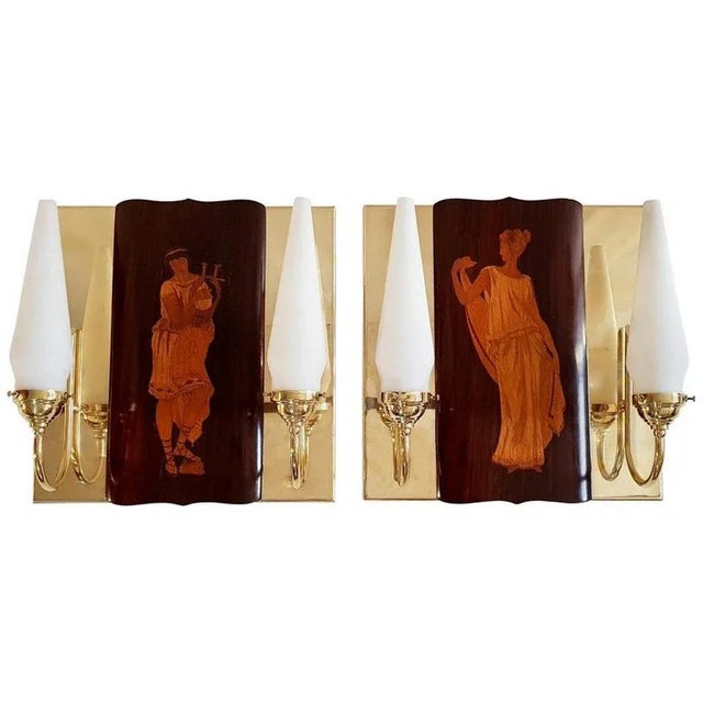 Vintage Marquetry Sconces by Andrea Gusmai, Set of 2 For Sale - Image 10 of 10