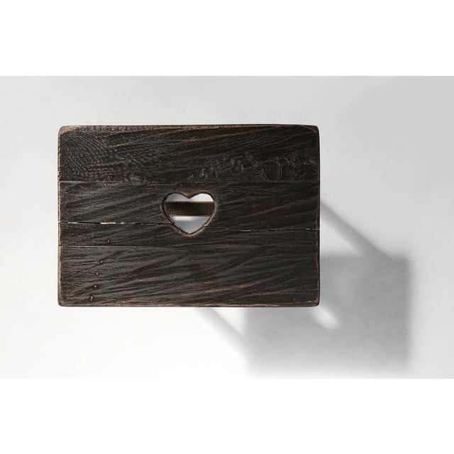 Rustic Handcrafted Black Wooden Stool, France, 1920s For Sale - Image 4 of 9