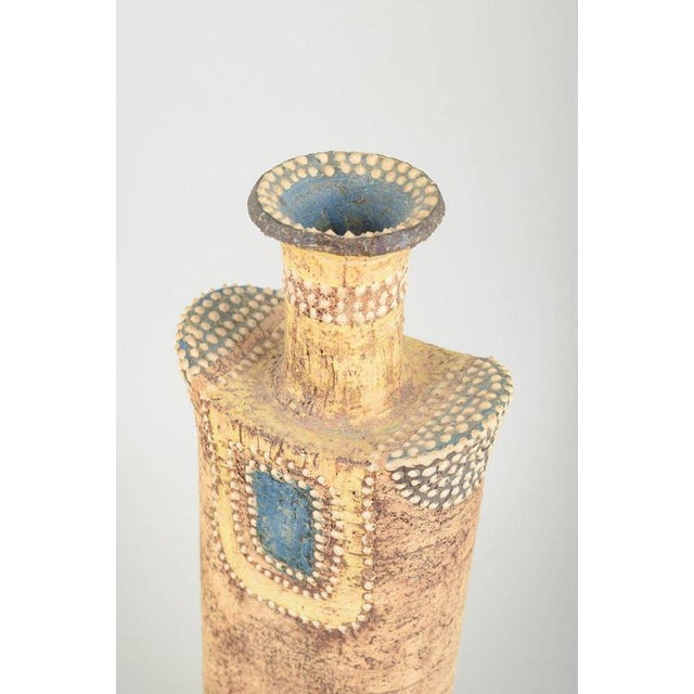 Yngvor Blomström. Large unique art-pattern vase, Sweden, 1970s. Tall, rectangular studio vase in stoneware with an...