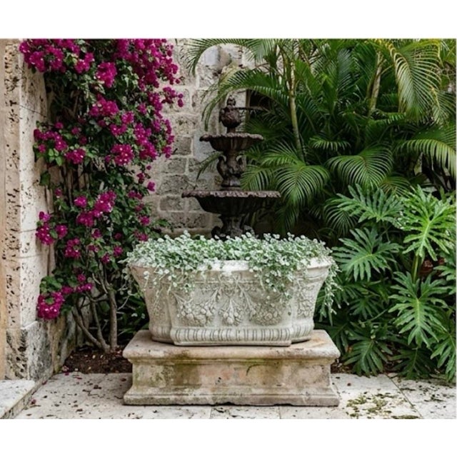 Stone Vintage Italian Style White-Washed Garden Planter With Cherub & Fruit Swags For Sale - Image 7 of 10