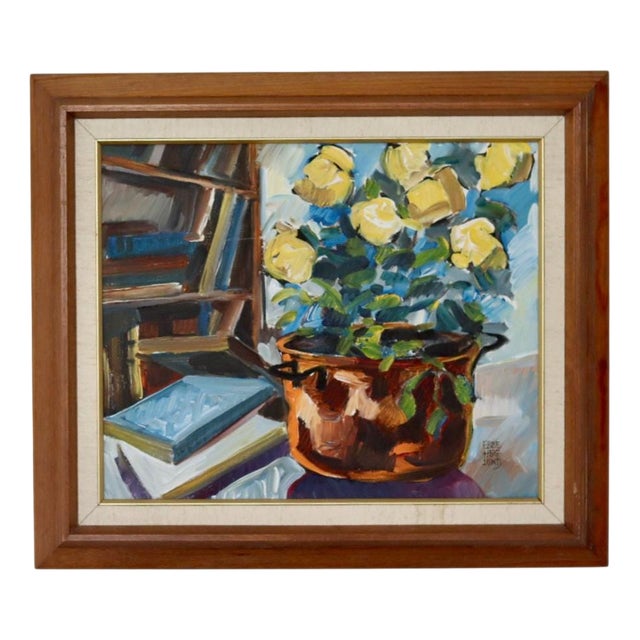 Ebbe Höglund, Flowers in Copper, 1950s, Oil on Canvas, Framed For Sale