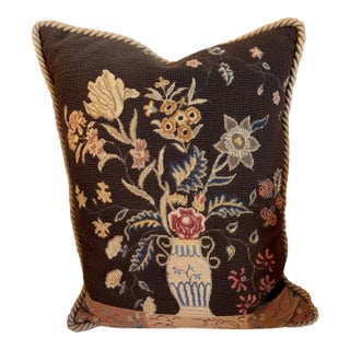 Vintage Embroidered Floral Bouquet Pillow For Sale