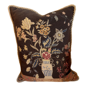 Vintage Embroidered Floral Bouquet Pillow