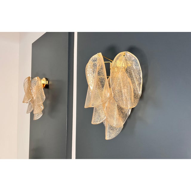 Vintage Gold Murano Glass Petal Wall Sconces from Rondini, 1990s, Set of 2 For Sale - Image 6 of 16