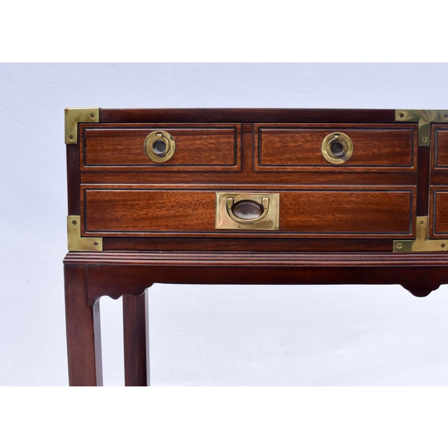 Mahogany Campaign Style Two Drawer Console Table For Sale - Image 9 of 14