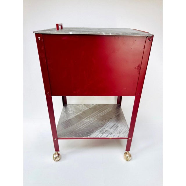 Vintage Red Steel Shop Cart With Hand-Ground Metal Surfaces For Sale - Image 6 of 16