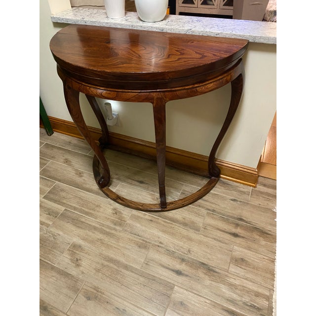 Antique Half-Moon / Demilune Console Table — Rich Wood With Elegant Curved Legs For Sale - Image 4 of 5