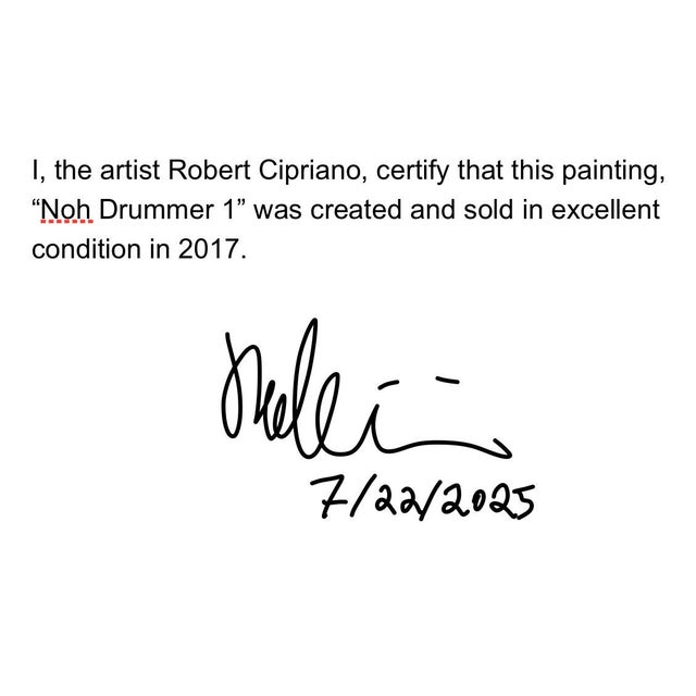 2017 "Noh Drummer 1" Contemporary Oil Spray Paint Paintstick on Canvas by Robert Cipriano For Sale - Image 14 of 14